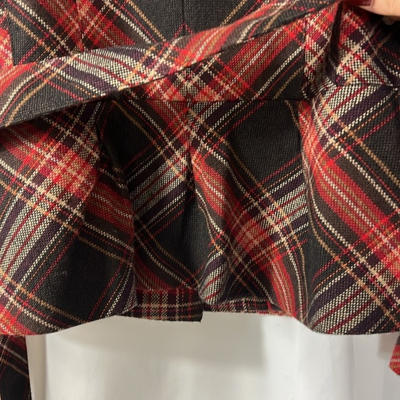 Plaid belted tweed large button peplum hem lined jacket Sz S/M Red/Brwn - Picture 10 of 14